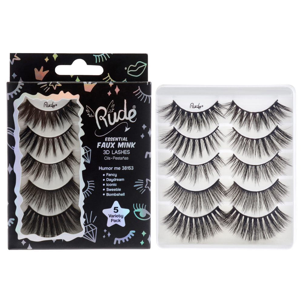 Essential Faux Mink 3D Lashes - Humor Me by Rude Cosmetics 5 Pair Eyelashes